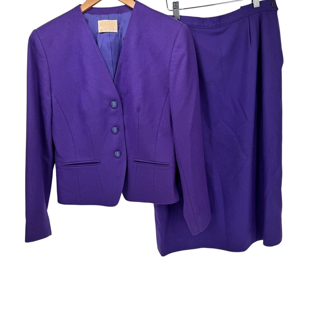 Pendleton Blazer Skirt Set Womens 10 Purple Pure Wool Vintage Made in USA